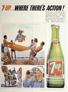 稀少！1960年代セブンアップ広告/7up/ソフトドリンク/ビーチ/21