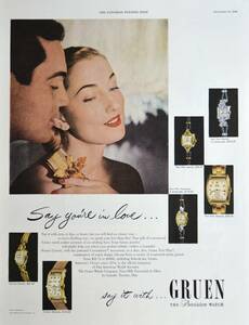 稀少！時計広告/1948年グリュエン 時計広告/Gruen Curvex Watches/W