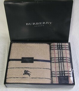 バーバリー/BURBERRY/バスタオル 60×120cm/フェイスタオル 34×75cm/ベージュ系/ホースマーク刺繍入/長期保管/西川産業/日本製/送料無料