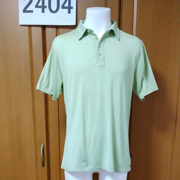 ポールスミスジーンズ半袖ポロシャツM　白グリーン細ボーダー　Tシャツ素材　Paul Smith JEANS　ジョイスティック正規品