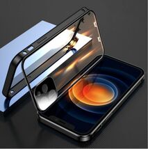 ダブルロック付き+前後強化ガラス+レンズカバー一体型 iPhone12 Pro max ケース アルミ合金 耐衝撃 全面保護 アイフォン12 ブラック_画像2
