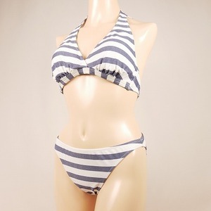 5126 lady's swimsuit border pattern design halter-neck bikini 11L size blue group anonymity delivery 