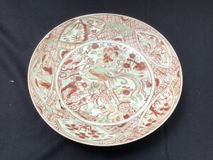 S10246【大皿】飾皿 呉須赤絵 色絵 明時代 中国古美術 時代物 ニュウあり
