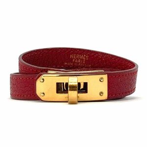 エルメス ブレスレット ケリー ドゥブルトゥール レッド 赤 ゴールド金具 レザー HERMES