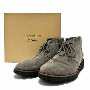 1円 クラークス ショートブーツ デザートブーツ サイドジップ グレー スエード メンズ レディース ユニセックス 5 1/2 24.5cm Clarks