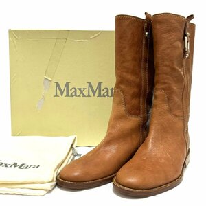 1 иен Max Mara ботинки сапоги Flat ботинки Flat каблук Brown Camel чай кожа 35 22.5cm Max Mara