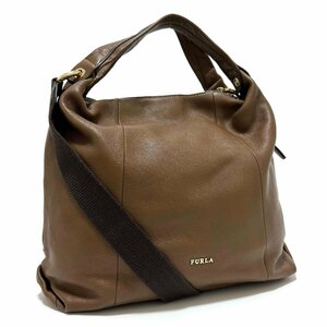 フルラ 2way ハンドバッグ ショルダーバッグ エリザベス ブラウン 茶 レザー 革 FURLA