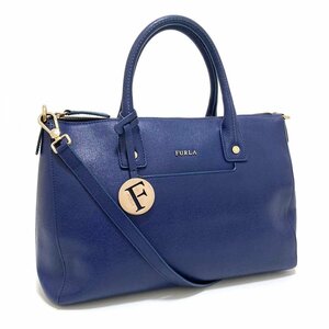 フルラ 2way ハンドバッグ ショルダーバッグ リンダ ネイビー 紺 レザー FURLA