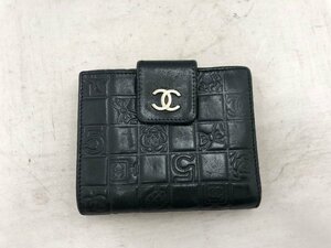 【CHANEL】シャネル　二つ折り財布　アイコン柄　ブラック　レザー　SY02-EHE