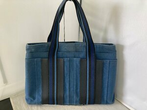 【HERMES】　エルメス　トロカホリゾンタルMM　デニムトートバッグ　キャンバス×レザー　ネイビー×ブラック　SY03-AF4