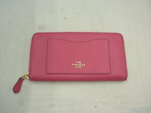 【COACH】コーチ　ラウンドジップ長財布　ネオンピンク　レザー　SY02-DFK