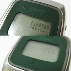 ■ 不稼働品 ジャンク CITIZEN シチズン 9010-095014 Liquid Crystal リキッドクリスタル デジタル 腕時計 シルバー グリーン アンティークの画像3