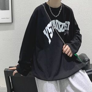 【新品】長袖Tシャツ カジュアル トレーナー メンズ XL 黒 ロゴ スウェット