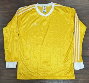 adidas 80s USA製 長袖ゲームシャツ 激レアカラー イエロー 三本ストライプ 80年代 万国旗タグ ビンテージ アディダス ロンT 黄色
