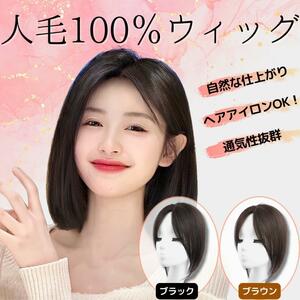 ヘアピース 25cm ブラック 人毛 部分ウィッグ かつら 自然 分け目 アレンジ 白髪隠し 自然 頭頂部 部分 固定ピン つむじ 白髪染め 人毛