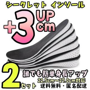 3センチ 2セット シークレット インソール 22.5cm～27.0cm おすすめ 厚底 盛れる 最強 調整 極厚 中敷き 身長 分厚 いずれない 高い