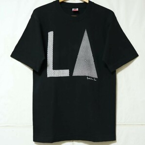 80s 90s USA製 Papillon Prod Paris ビンテージ アート 半袖 Tシャツ US- M サイズ ブラック 黒 // LA ドット フラクタル 幾何学 柄の画像2
