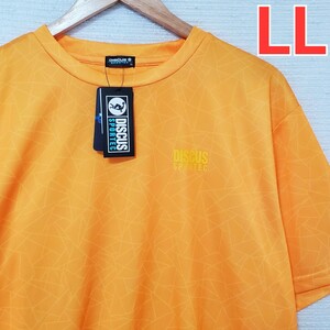 DISCUS SPORTEC ディスカス 吸汗速乾 ドライ 半袖 Tシャツ 新品 メンズ 紳士 LLサイズ 2L XL 総柄 オレンジ 黄色 スポーツ トレーニング