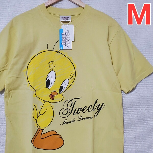 Looney Tunes ルーニー・テューンズ トゥイーティー 半袖 Tシャツ 新品 メンズ 紳士 Mサイズ くすみイエロー 黄色 プリント Tweety 綿100%