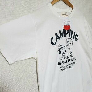 【初期汚れあり】 SNOOPY スヌーピー ウッドストック キャンプ 半袖 Tシャツ 新品 メンズ Mサイズ 白ホワイト PEANUTS ピーナッツ プリントの画像4