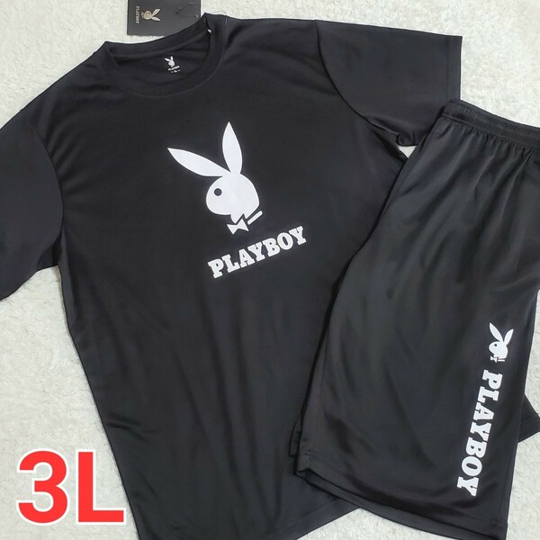 PLAYBOY プレイボーイ 新品 ルームウェア 上下セット メンズ 3Lサイズ 大きいサイズ 黒 ブラック パジャマ 部屋着 半袖 Tシャツ 半ズボン