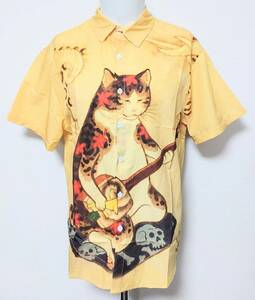 送料無料　【XXXLサイズ】三味線　シャツ　柄シャツ　和柄　和風　猫　ネコ　ねこ　半袖　ファンスマ