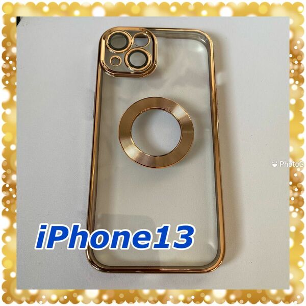 透明iPhone13ケース　フチゴールド　高級感、ゴージャス　シンプル
