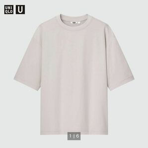 新品 UNIQLO ユニクロ UNIQLOU ユニクロユー エアリズムコットンオーバーサイズTシャツ 5部袖 XS ライトグレー 半袖Tシャツ 男女兼用の画像2