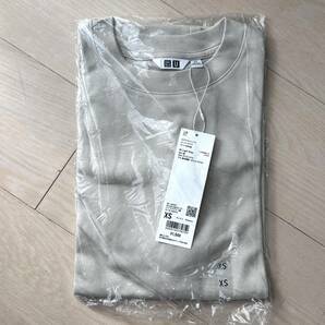 新品 UNIQLO ユニクロ UNIQLOU ユニクロユー エアリズムコットンオーバーサイズTシャツ 5部袖 XS ライトグレー 半袖Tシャツ 男女兼用の画像4