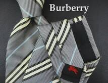  BURBERRY/バーバリーブランドネクタイ 　グレー系／レジメンタルストライブ ２本以上ご購入で送料無料　S410_画像1