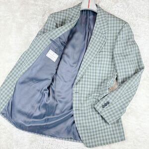 1円 美品 XL.LL~L エルメネジルドゼニアErmenegildo Zegna soft テーラードジャケット ブレザー ギンガムチェック2B総裏メンズ48グリーン