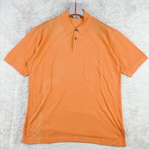 1 jpy superior article XL.LL~2XL.XXL Hermes HERMES polo-shirt with short sleeves tops Logo embroidery deer. . cotton GOLF men's orange 