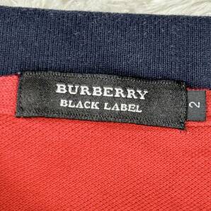 1円 美品 M~L バーバリーブラックレーベル BURBERRYBLACKLABEL 半袖ポロシャツ ゴルフウェアもこもこワッペン刺繍ロゴレッドメンズ 2の画像7