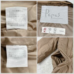 1円 美品 XL.LL~L パパス Papas ダウンコートロングダウンジャケットロゴワッペンメンズ日本製ブラウンの画像10