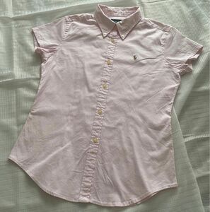 ポロラルフローレン　半袖シャツ　ボタンダウン　ポニー　刺繍　コットン　ピンク　S