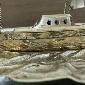 SILVER シルバー ヨット ガラスケース 銀製刻印 TAKEHIKO？ 置物 帆船 オブジェ の画像9