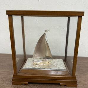 SILVER シルバー ヨット ガラスケース 銀製刻印 TAKEHIKO？ 置物 帆船 オブジェ の画像4