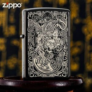 希少色　ZIPPO 金運貔貅　喫煙グッズ ジッポー 6面刻印 ヒキュウオイルライター 真鍮製 新品 ブラック