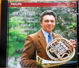 CD　PHILIPS　西独・初期・輸入盤　☆　テレマン：　ホルン協奏曲集　☆　バウマン（ホルン）　ほか　　ブラウン／アカデミー室内管弦楽団