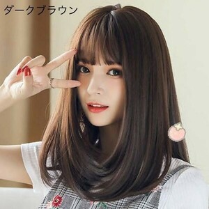  wig medium semi long nature medical care for heat-resisting lady's wig soft high quality light WIG dark brown 