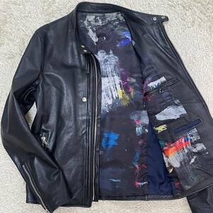  ultimate beautiful goods /L size * Paul Smith Paul Smithgo-tos gold .. leather single rider's jacket total pattern leather blouson leather jacket black 