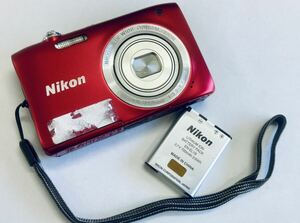 B バッテリー付き Nikon ニコン COOLPIX クールピクス S2900 コンパクトデジタルカメラ デジカメ レッド 動作未確認 ジャンク