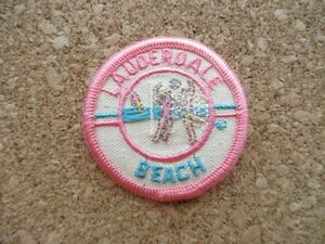 80s ローダーデールLAUDERDALE BEACHビンテージ刺繍ワッペン/ビーチバレーFloridaアメリカVoyager旅行USAスーベニア フロリダ小パッチ D22