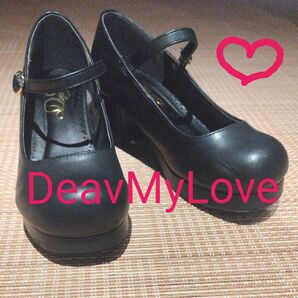 かわいいおでこパンプス☆ DeavMyLove パンプス ロリータ ストラップ シューズ 靴 ブラック 黒 