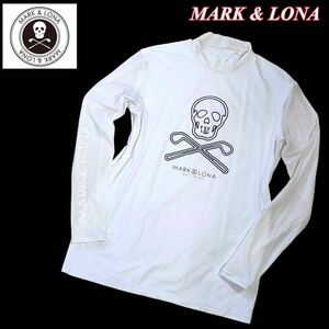 MARK&LONA　マークアンドロナ　モックネックシャツ　薄手 長袖　メンズL　ゴルフ　ホワイト 正面スカルロゴ　腕ロゴ　