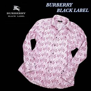 ★激レア&極美品★BURBERRY BLACK LABEL バーバリーブラックレーベル 長袖シャツ サイズ3(L相当) ペイズリー総柄 ホースロゴ刺繍 刻印Ｂ