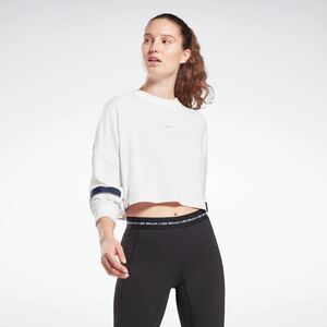 新品Reebok リーボック　Les Mills レズミルズ 軽量フレンチテリー クルー スウェットシャツ ショート丈　ロングスリーブ　トレーナー白