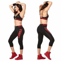 Zumba All Star High Waist Capri Leggings ズンバ　ロゴ　カプリレギンス　ブラック×レッド　黒×赤_画像2