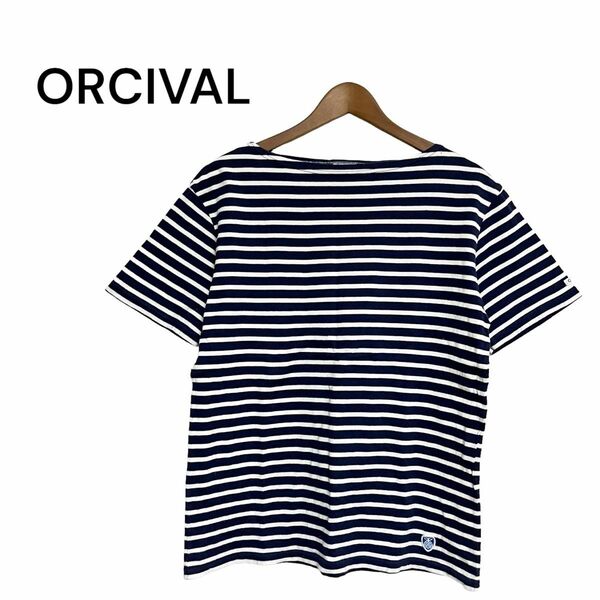 ORCIVAL オーシバル ボートネック ボーダー Tシャツ ホワイト×ネイビー カットソー 半袖 半袖Tシャツ