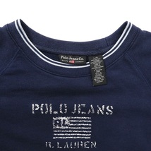 POLO JEANS CO. RALPH LAUREN リブライン ロゴプリント スウェット L ネイビー コットン 裏起毛 星条旗 90年代_画像4